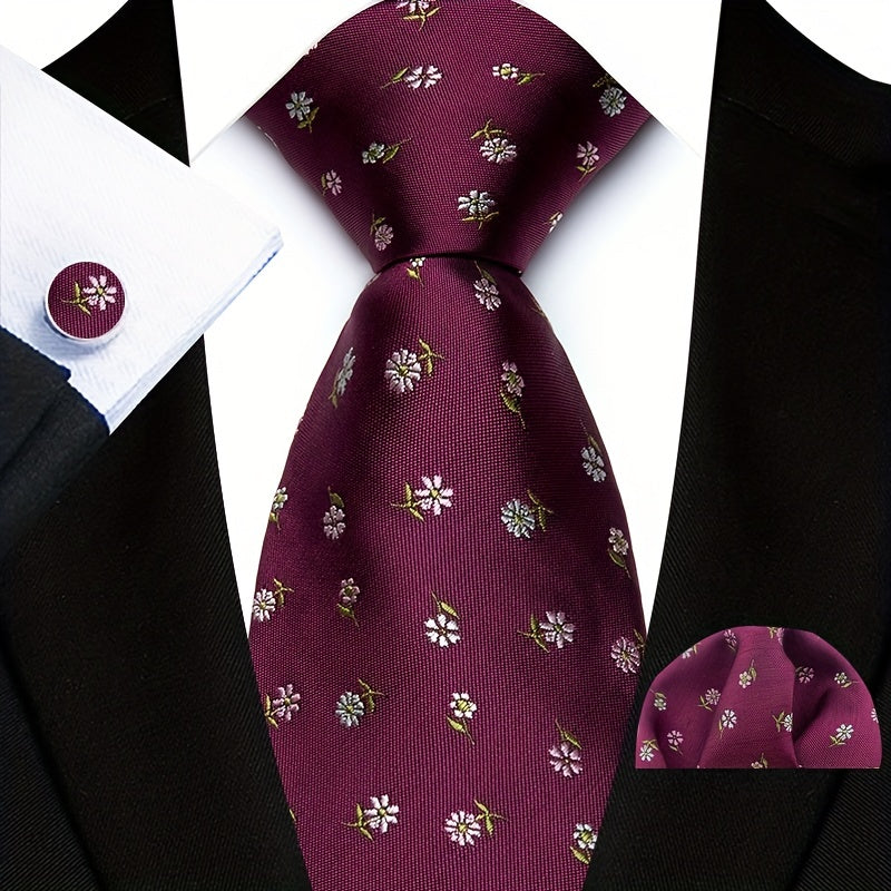 Men's Gold Paisley Three-Piece Suit Set with Tie and Pocket Square