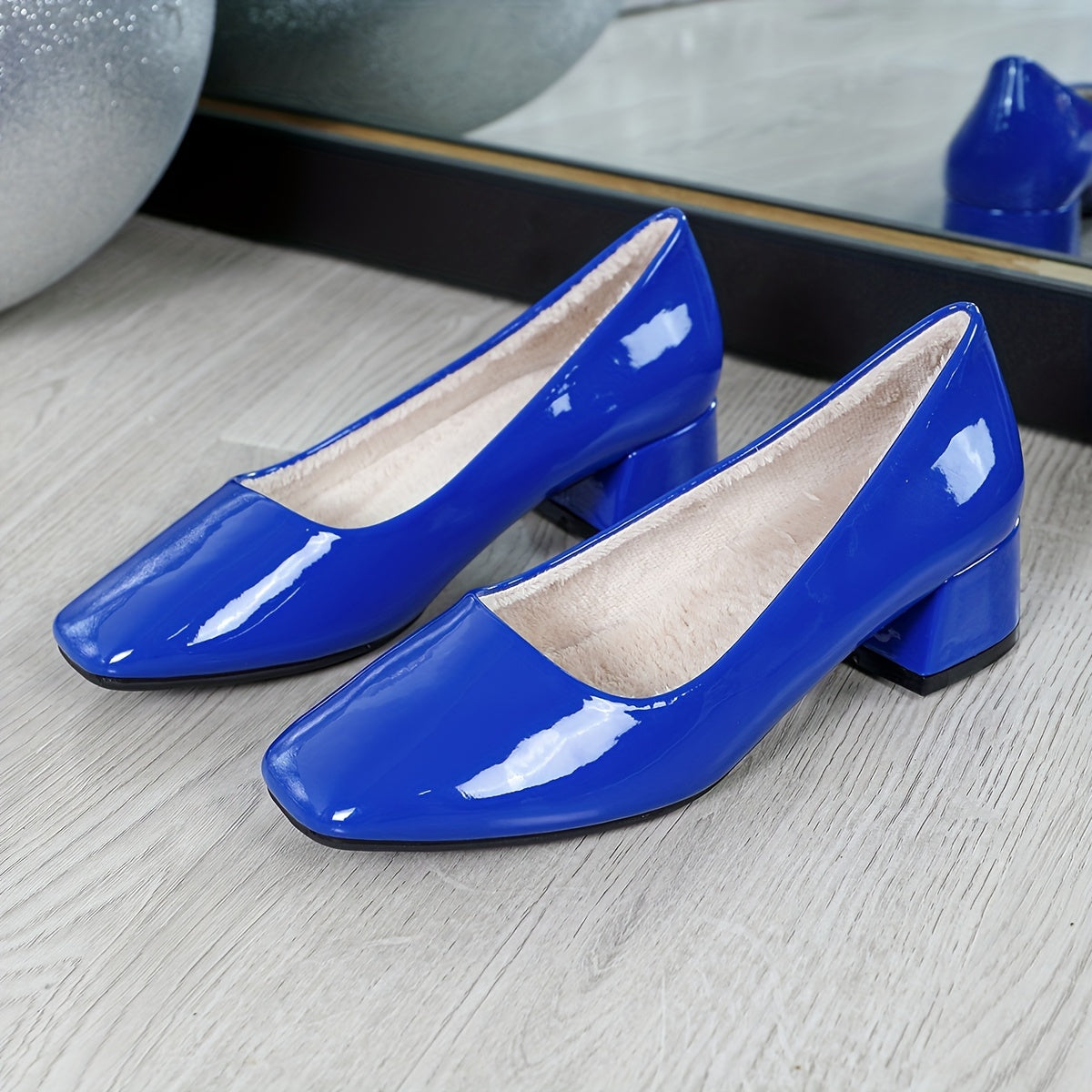 Women's Synthetic Square Toe Low Block Heel Shoes Flats Casual Formal