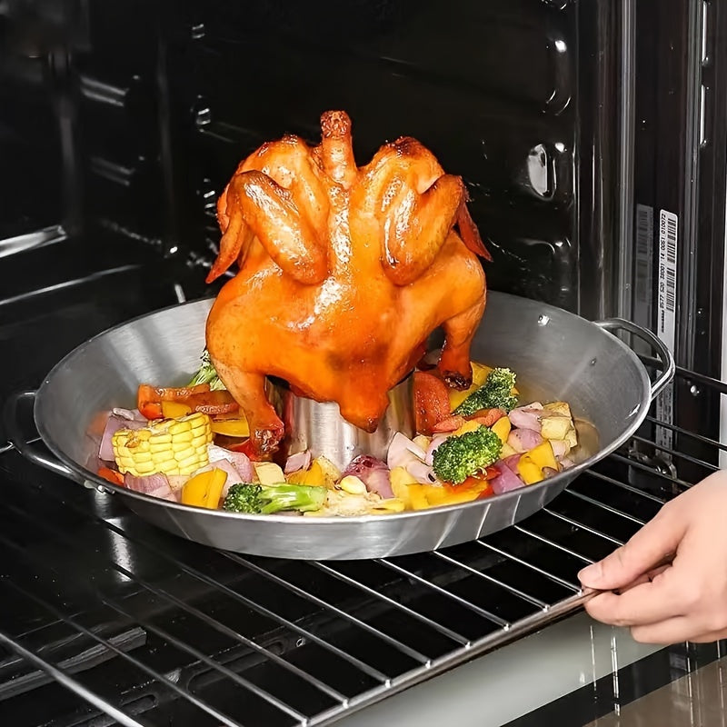 Stainless Steel Chicken Roaster Rack with Dual Handles Vertical BBQ Stand for Outdoor and Kitchen Use