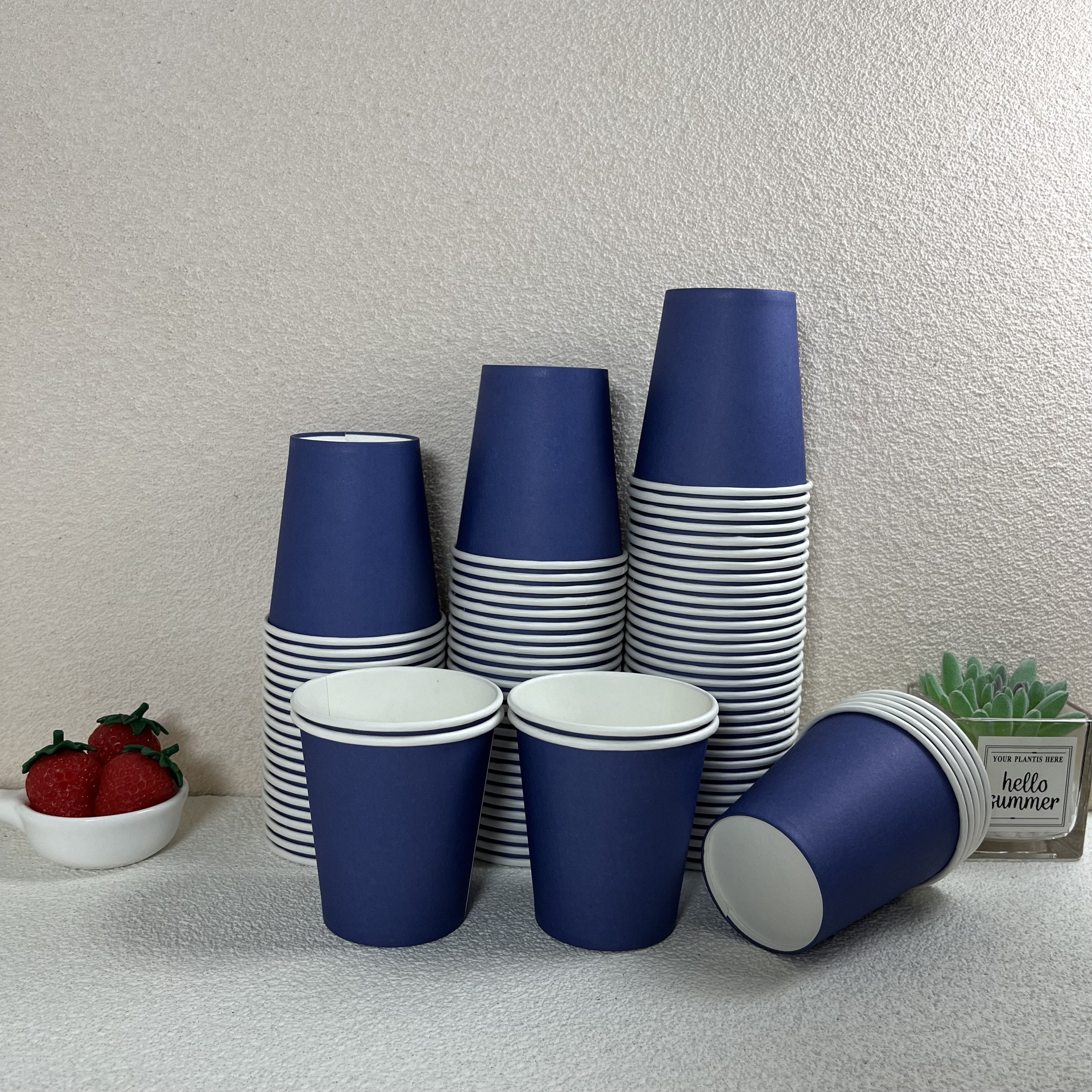 Pack of 50 Blue 7oz Disposable Paper Cups for Cold Beverages, Home & Commercial