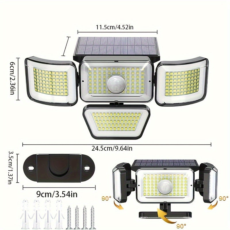278 LED Solar Outdoor Light with 4 Adjustable Heads IP65 Waterproof Security Garden Lamp