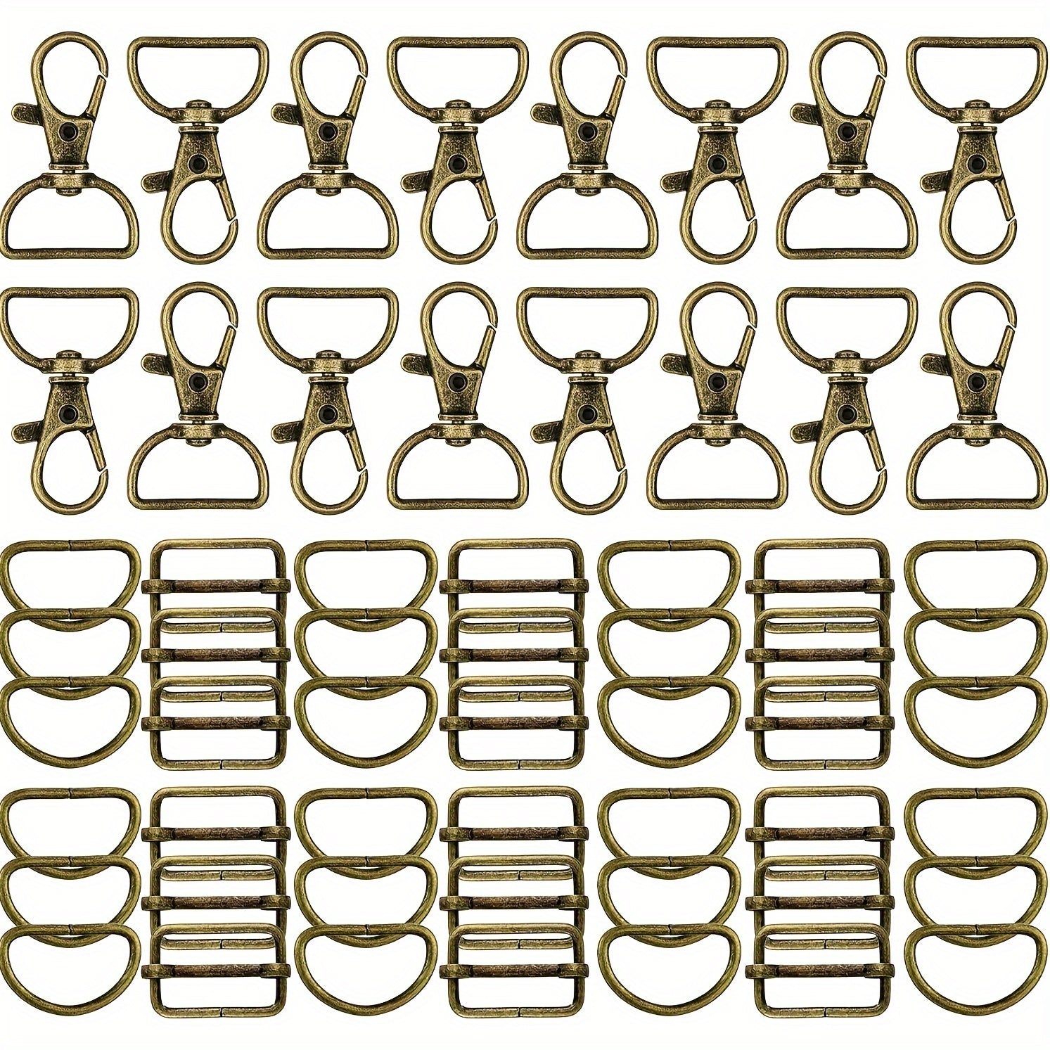 Set of 56 Bronze 30mm Metal Rotating D-Shaped Buckles for Jewelry Making and Crafting