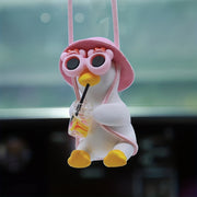 Women Girl Car Hanging Ornament Cute Duck Mirror Decor Rearview Mirror Accessory