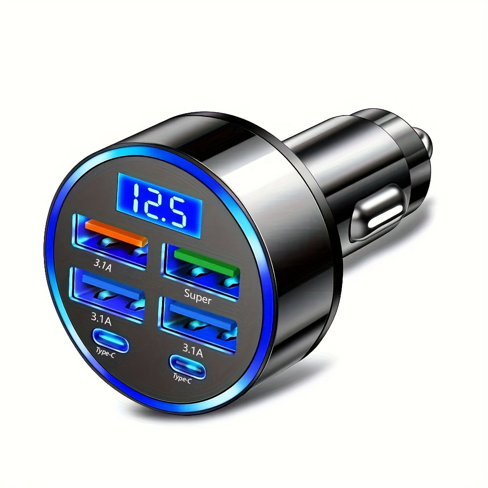 Digital Display Car Charger Dual PD Fast Charging 6-in-1 Multi-Function