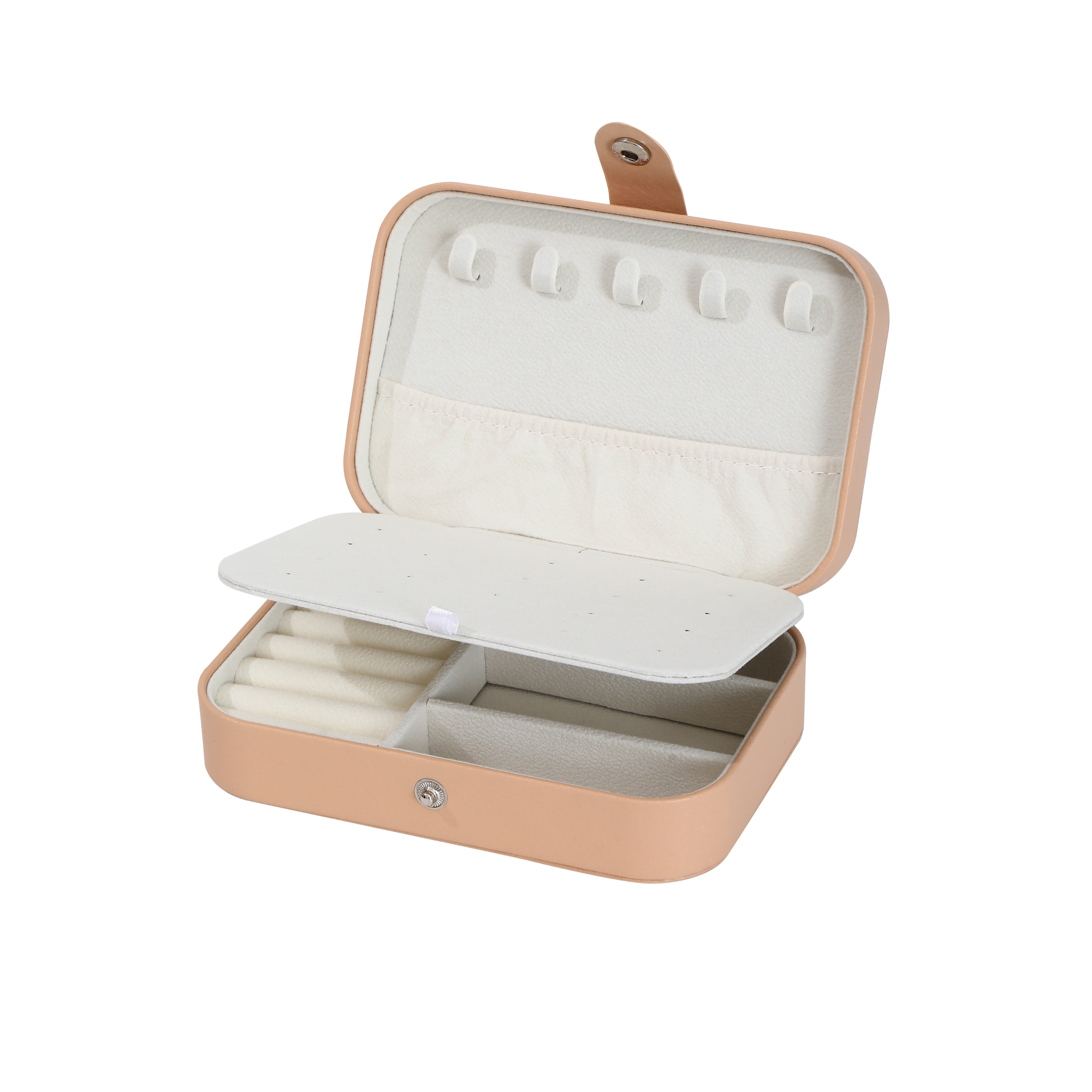 Caja portátil de cuero para organizar joyas para pendientes, collares y anillos