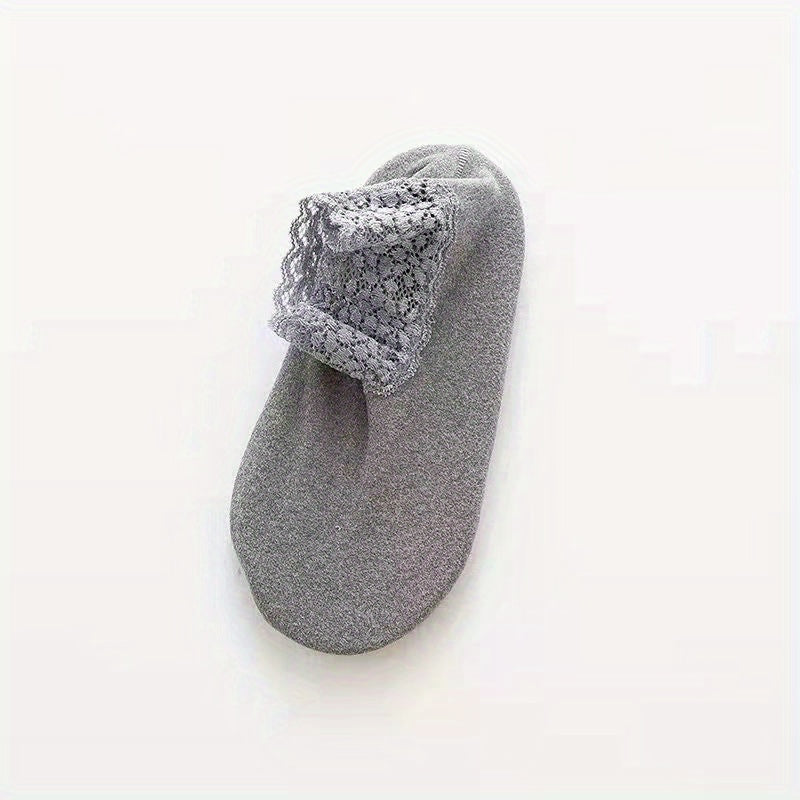 Women's Lace Trim Ankle Socks with Silicone Grip for Winter and All-Season Wear