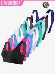 10-Pack Women's Seamless High-Elasticity Bras and Breathable Sleep Tank Tops U-Back Style
