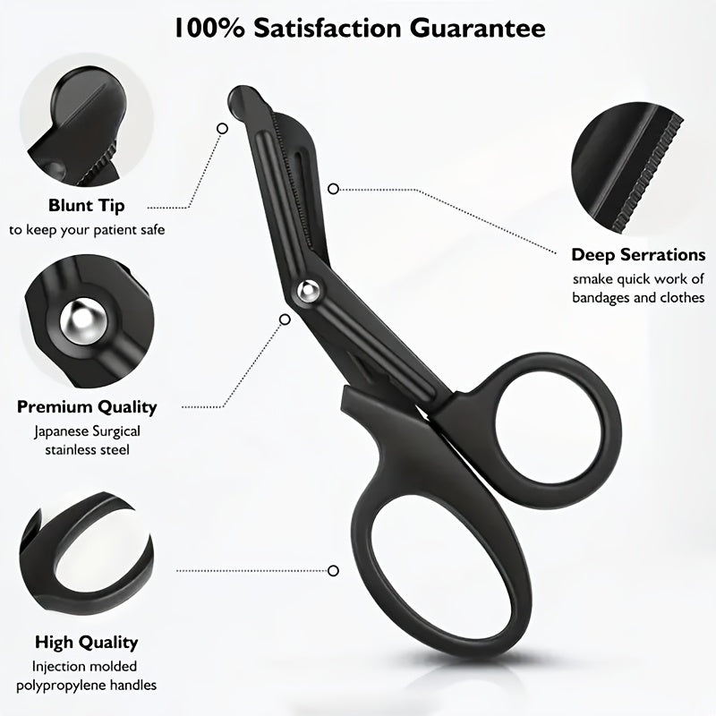 Stainless Steel Safety Scissors Black Coated Sharp Outdoor Use Hand-Friendly