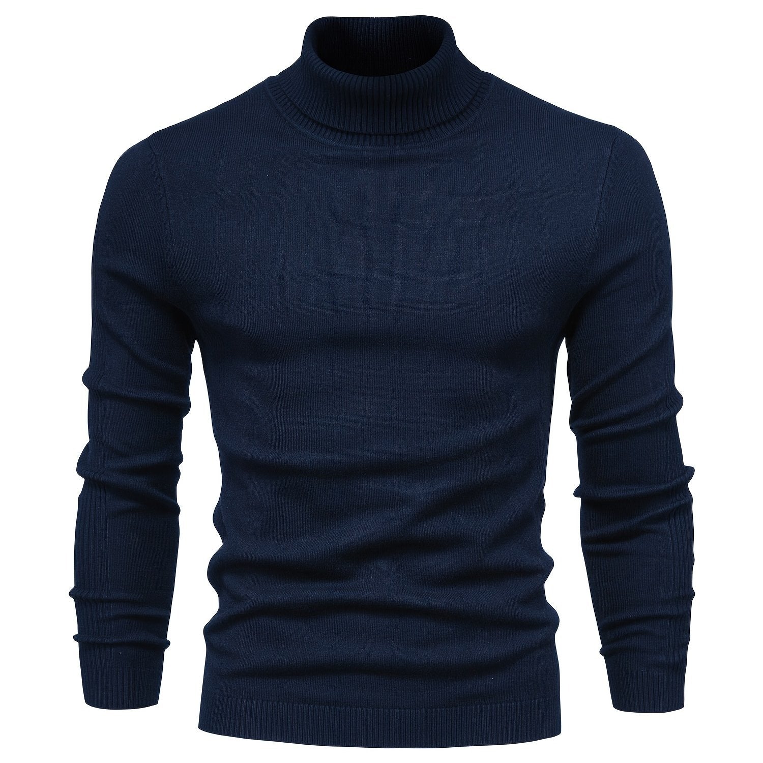 Suéter de cuello alto de viscosa de alta elasticidad para hombre, color sólido, estilo casual de invierno, ajustado