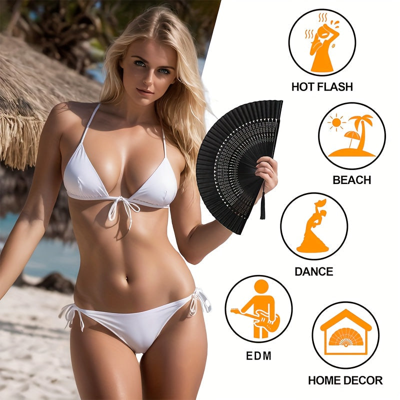 Black Bamboo Silk Hand Fan for Dancing and Events