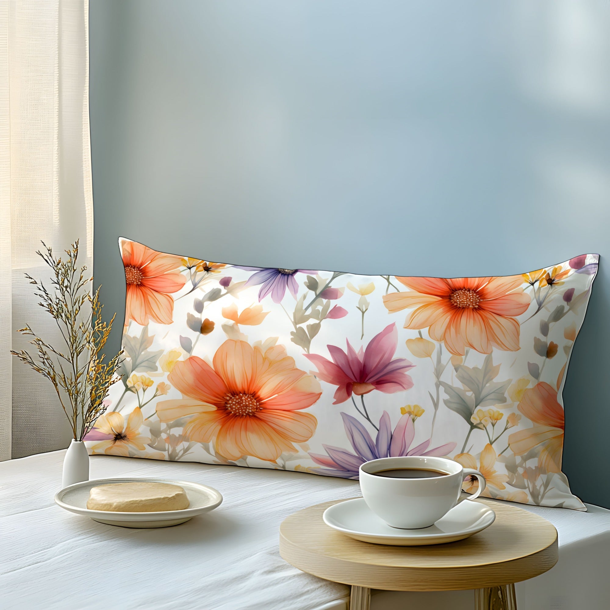 Orange Floral 3D Print Pillowcase Soft Skin-Friendly Fabric Machine Washable Envelope Closure Bedroom Guest Room Hotel
