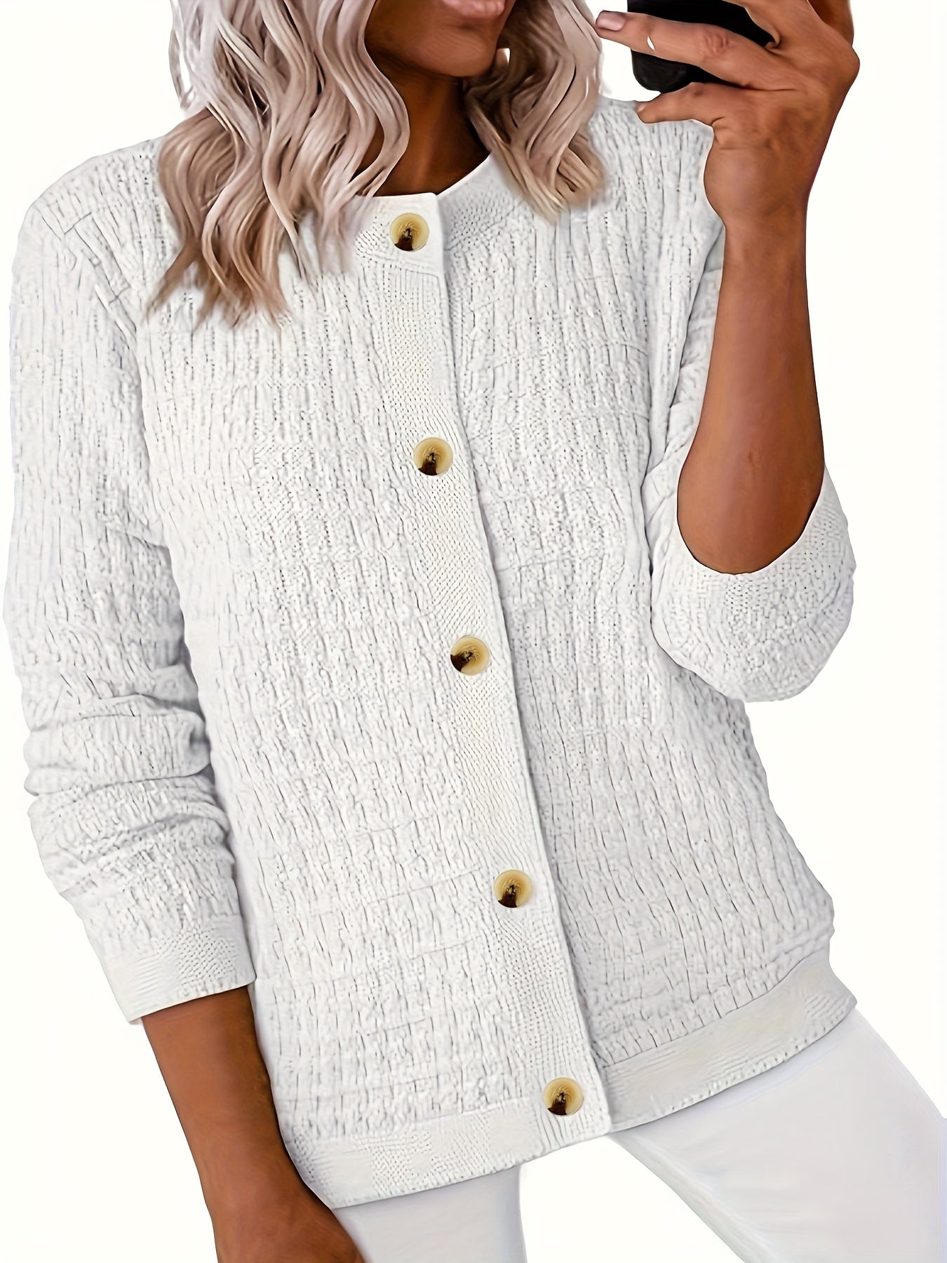 Women's Plus Size Knit Cardigan Sweater Casual Solid Color Polyester Coat