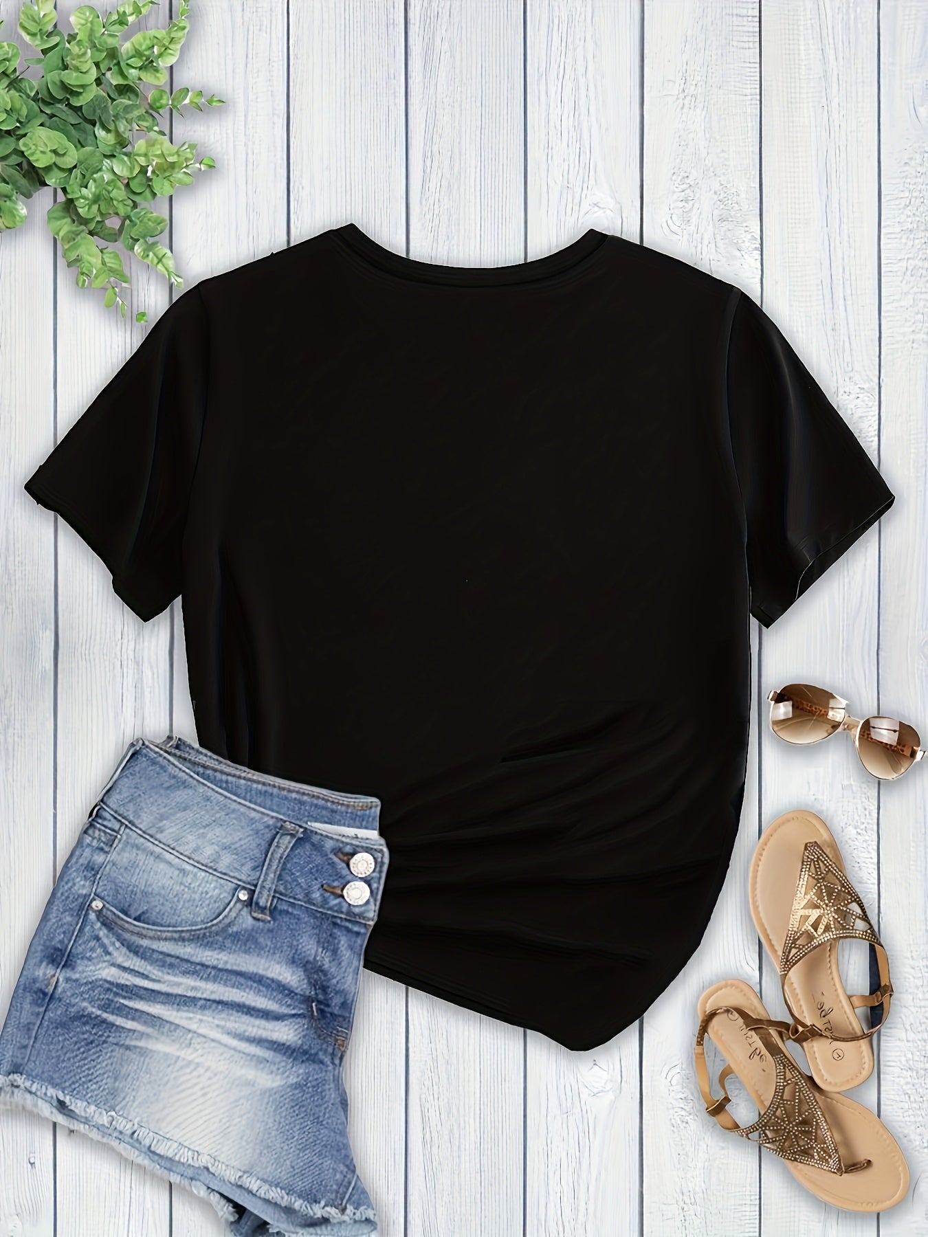 Men's Black Polyester Sports T-Shirt with Heart Applique and Crew Neck