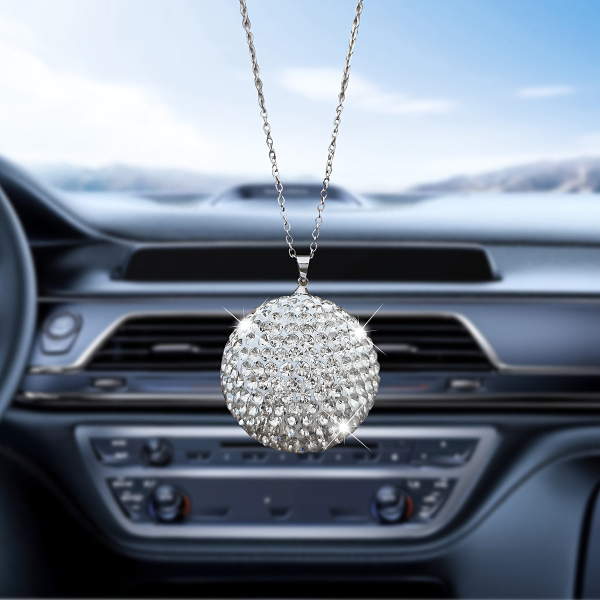 Female Car Interior Decor Crystal Ball Rhinestone Pendant Accessories