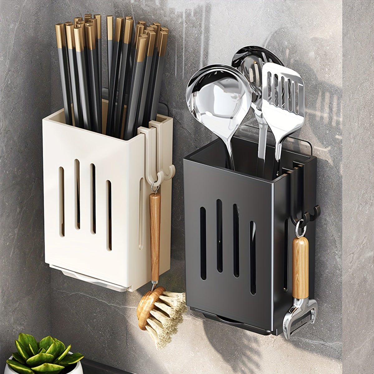 Multifunctional Kitchen Utensil Holder with Drainage Wall Mount or Freestanding