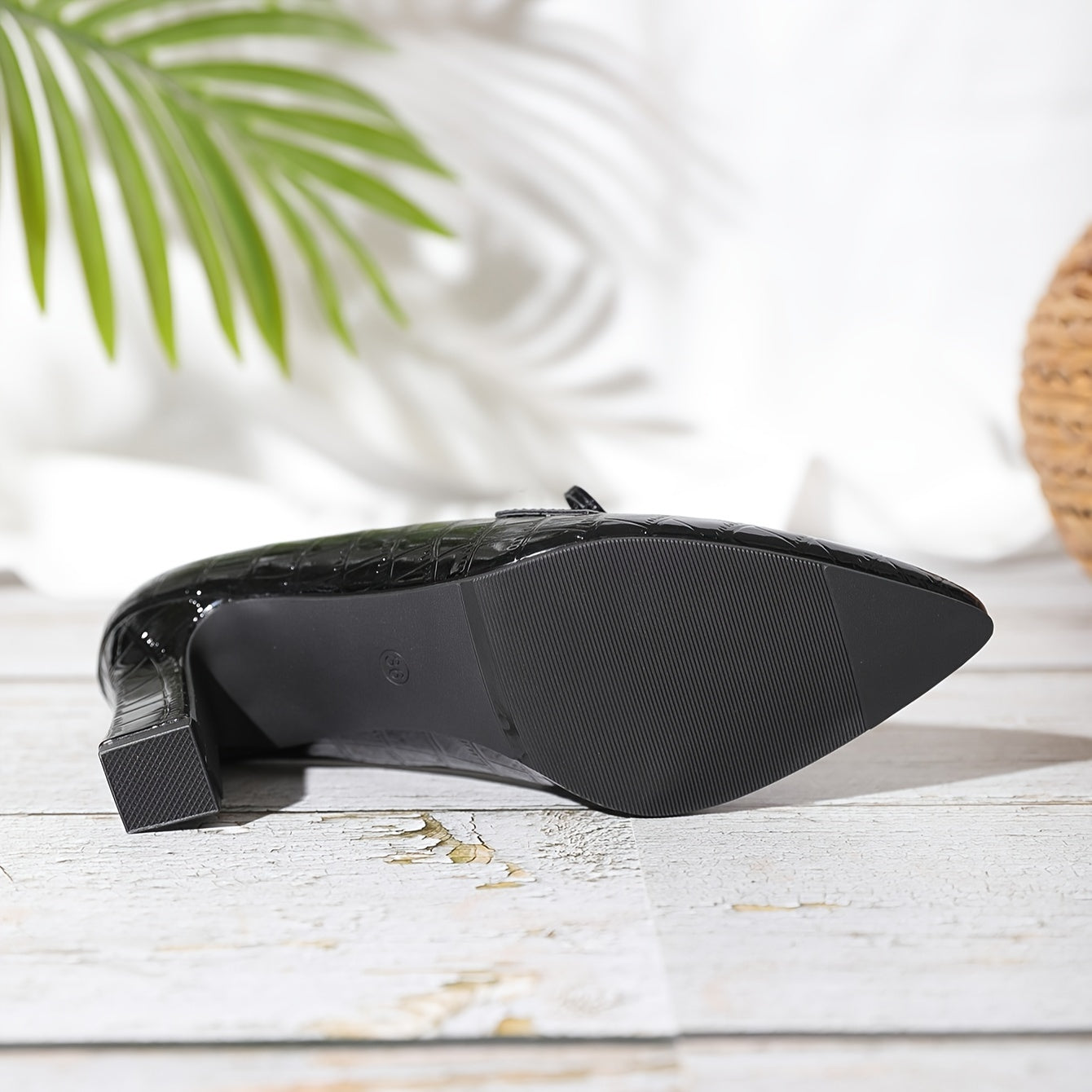 Women's Mary Jane Pumps Pointed Toe Bow Embellished Block Heel Shoes