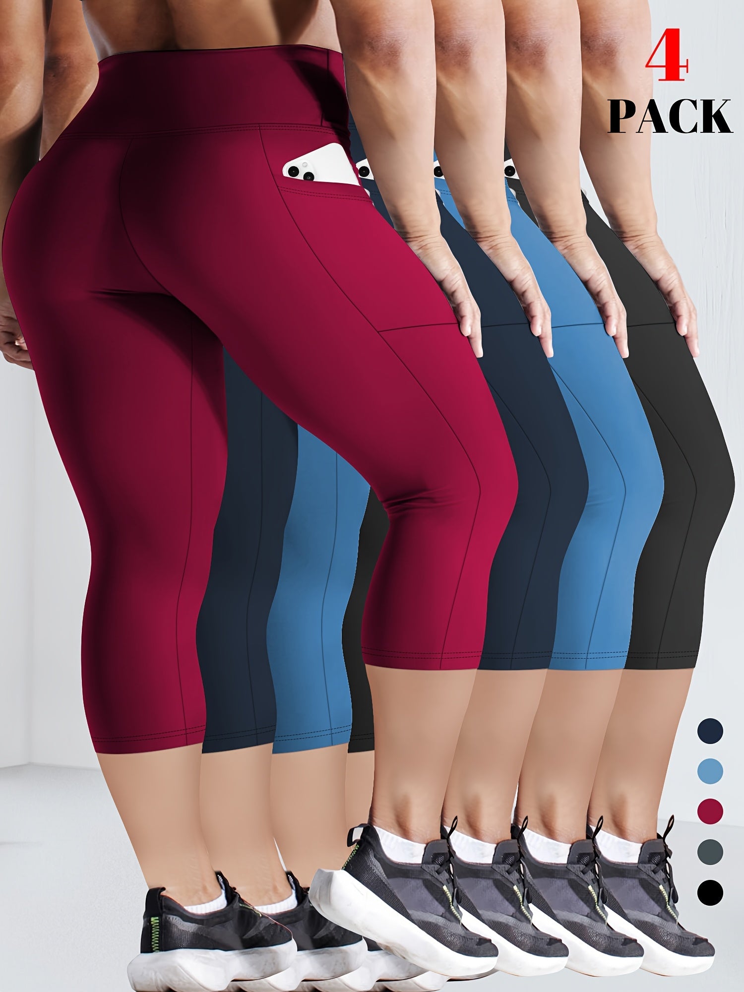 Plus Size High Elasticity Waist Lift Fitness Leggings 4-Pack for Running