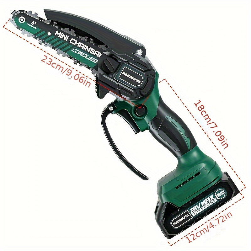 6-Inch Cordless Electric Chainsaw with 2 Rechargeable Batteries and Charger for Wood Cutting and Pruning