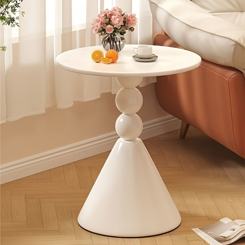 Round Side Table Creamy White Metal Nordic Style Portable Living Room Balcony Bedside