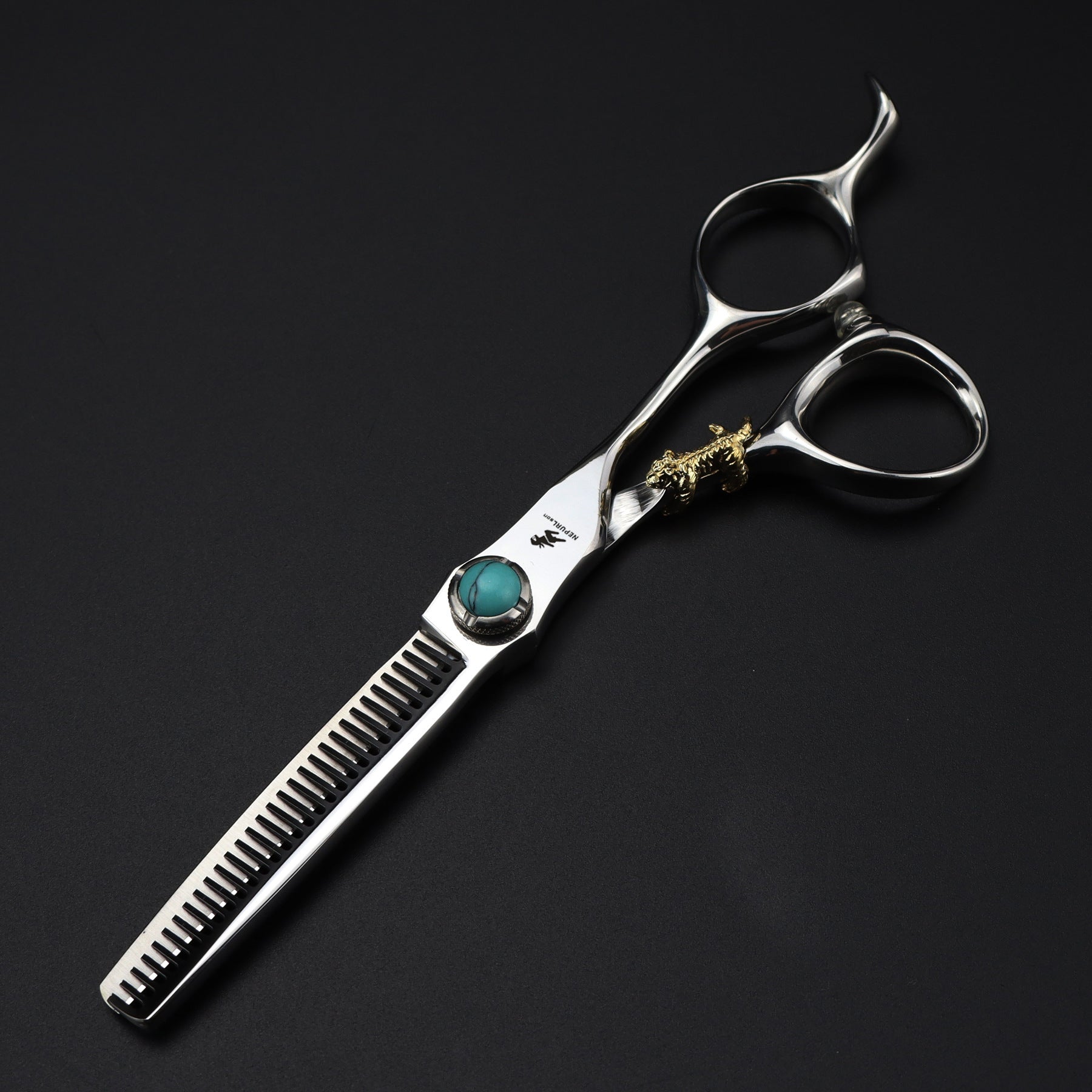 6-Inch Professional Hairdressing Scissors Texturizing Shears for Dry and Textured Hair Right-Handed Gold Tiger Design