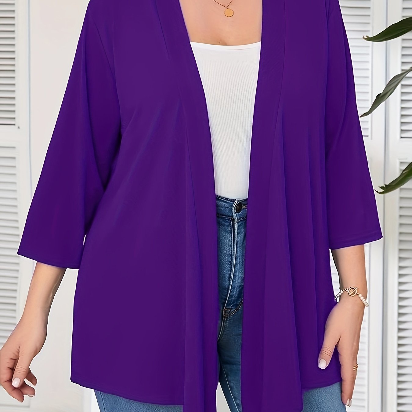 Women's Open-Front Cardigan 7/8 Sleeve Polyester Spandex Autumn Winter