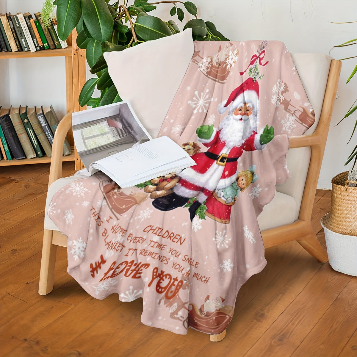 Flannel Throw Blanket with Santa Claus Print All-Season Stain-Resistant Gift