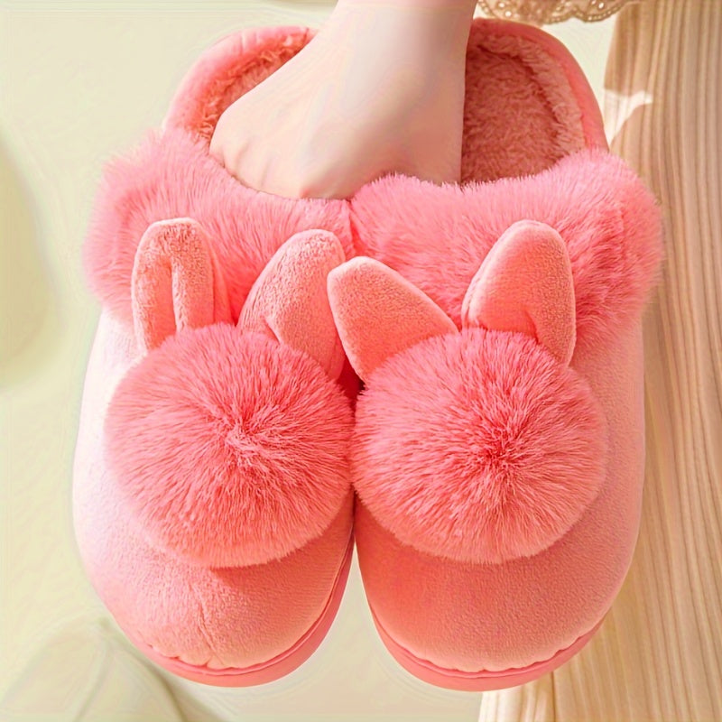 Women's Flannel Plush Faux Fur Sole Indoor Slippers for Winter
