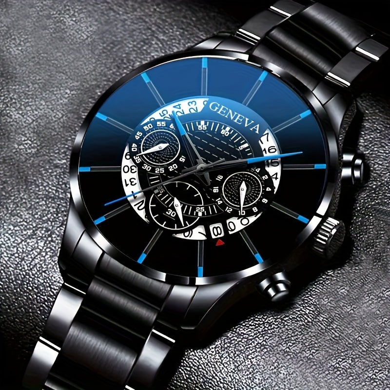 Men's Quartz Watch Stainless Steel Band Calendar Feature