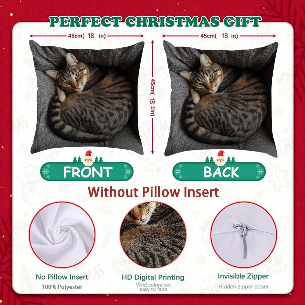 Double-Sided Cat Throw Pillow Cover Polyester Holiday Decor Gift for Wife