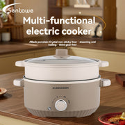 Electric Steamer with Hot Pot Noodle Cooker Wok Glass Lid for Kitchen Dormitory