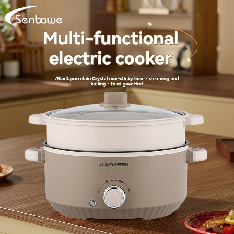 Vaporera eléctrica con olla caliente y cocedor de fideos, wok con tapa de vidrio para cocina y dormitorio