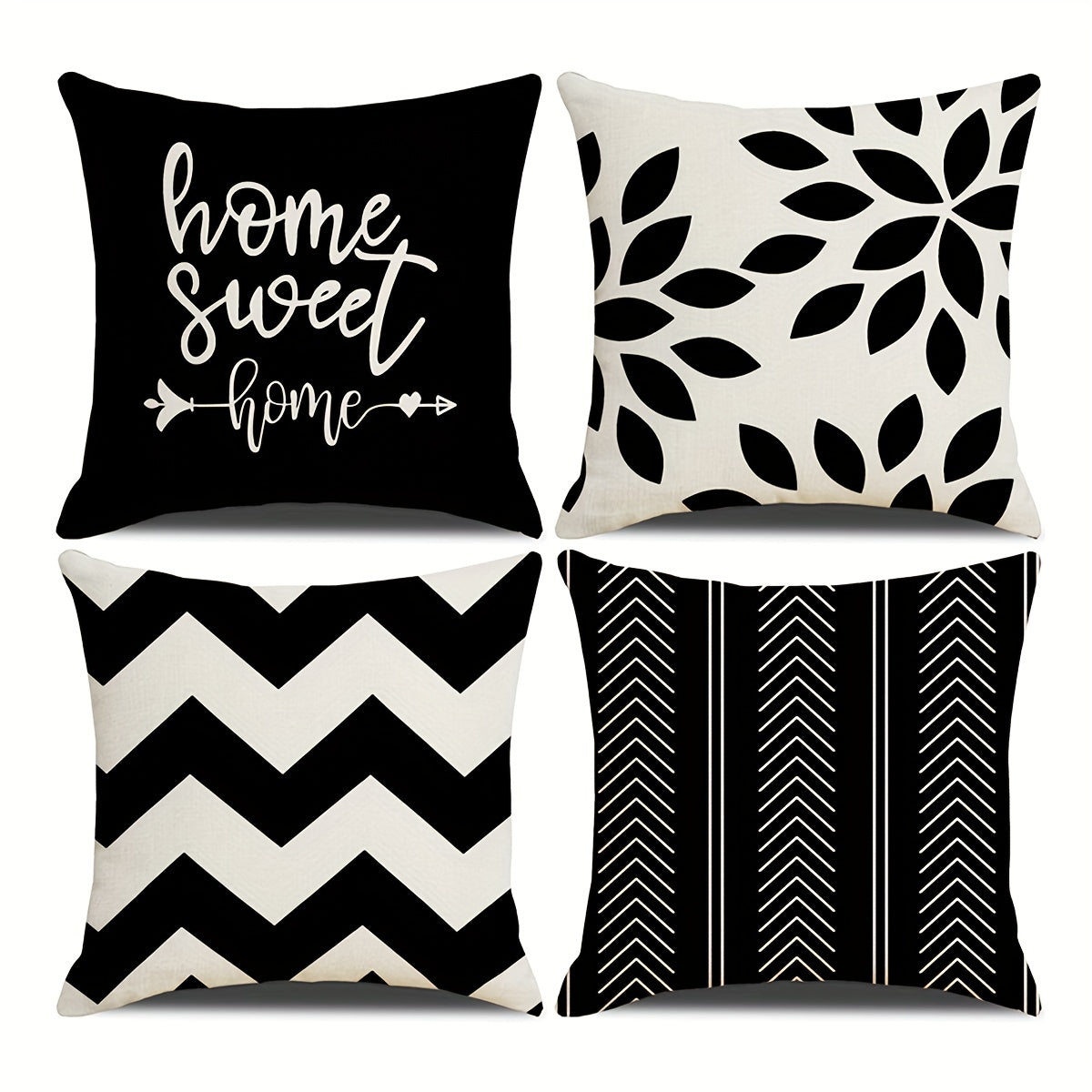 Four Piece Square Cushion Cover Set with Zipper Printed Pillowcases for Living Room and Bedroom Decor