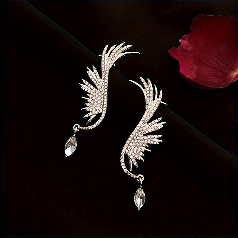 Sterling Silver Angel Wing Ear Cuff Studs with Rhinestones and December Birthstone for Women