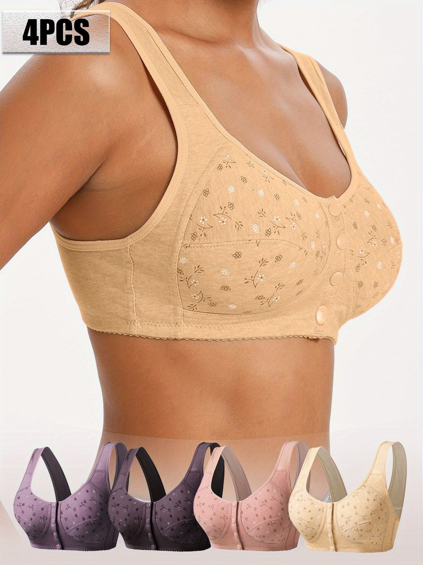 Women's Seamless Front Closure Gathers Bust One-Piece Cotton Set