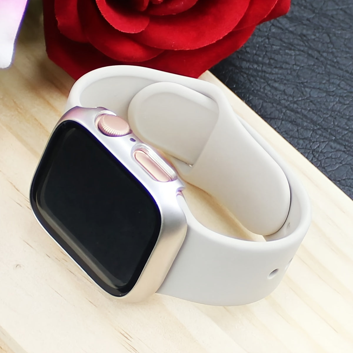 Silicone Watch Strap and Tempered Glass Case Set for Men Women Compatible with Apple Watch Series 38mm 40mm 41mm 42mm 44mm 45mm 49mm