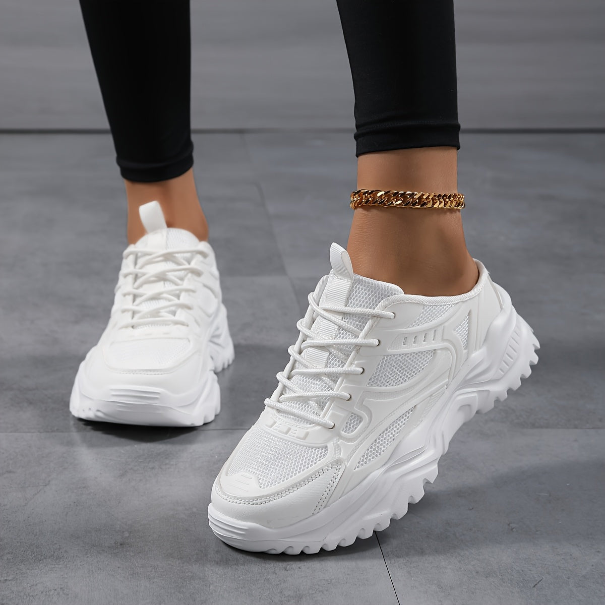 Women's Chunky Sneakers Lightweight Casual Shoes Black White Slip-On