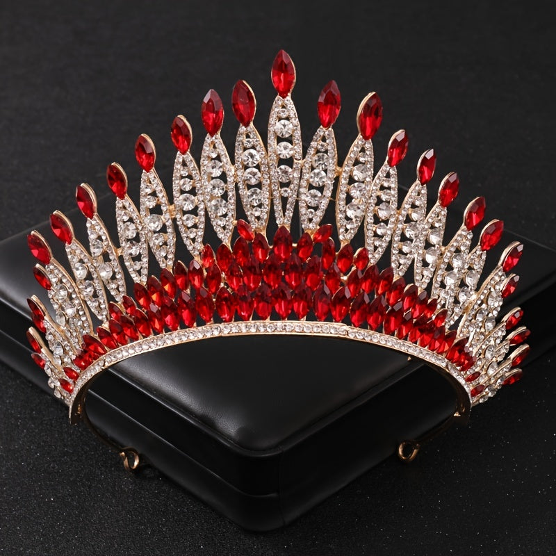 Red Crystal Tiaras for Women Prom Bridal Rhinestone Wedding Hair Accessories Crown