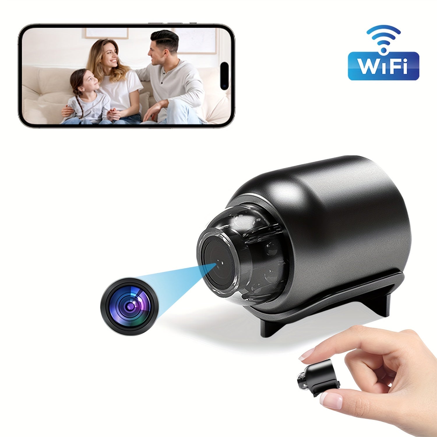 Portativ WiFi xavfsizlik kamerası, masofadan monitoring, 480P HD video, USB quvvatlanadi, iOS va Android bilan mos, simsiz, SD karta kiritilmagan