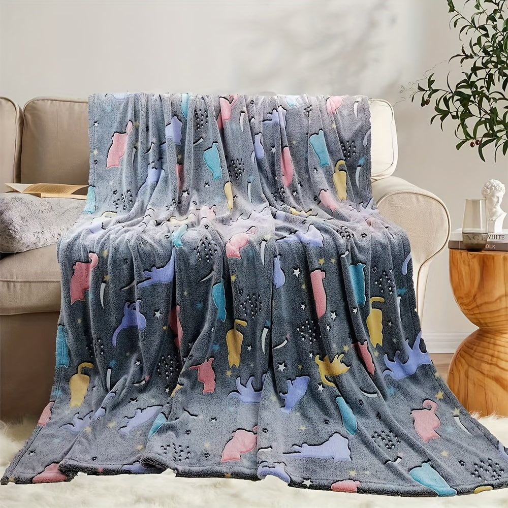 Glow-in-the-Dark Cat Design Cozy Blanket Soft Throw for Sofa Bed Car Office 127cmx60cm