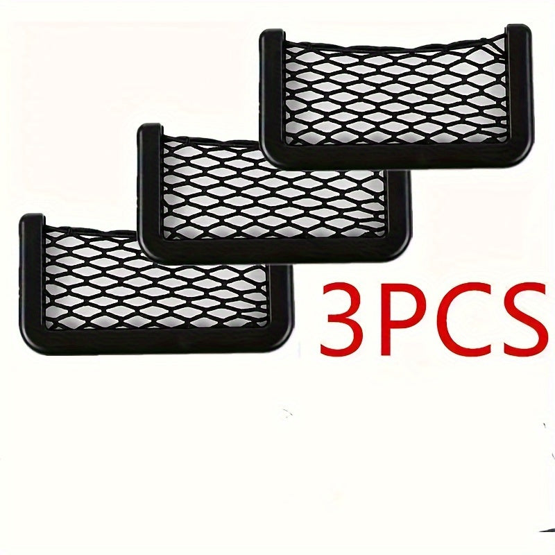 Car Interior Storage Mesh Bags 3 Pack with Elastic Rope for Vehicle Organization