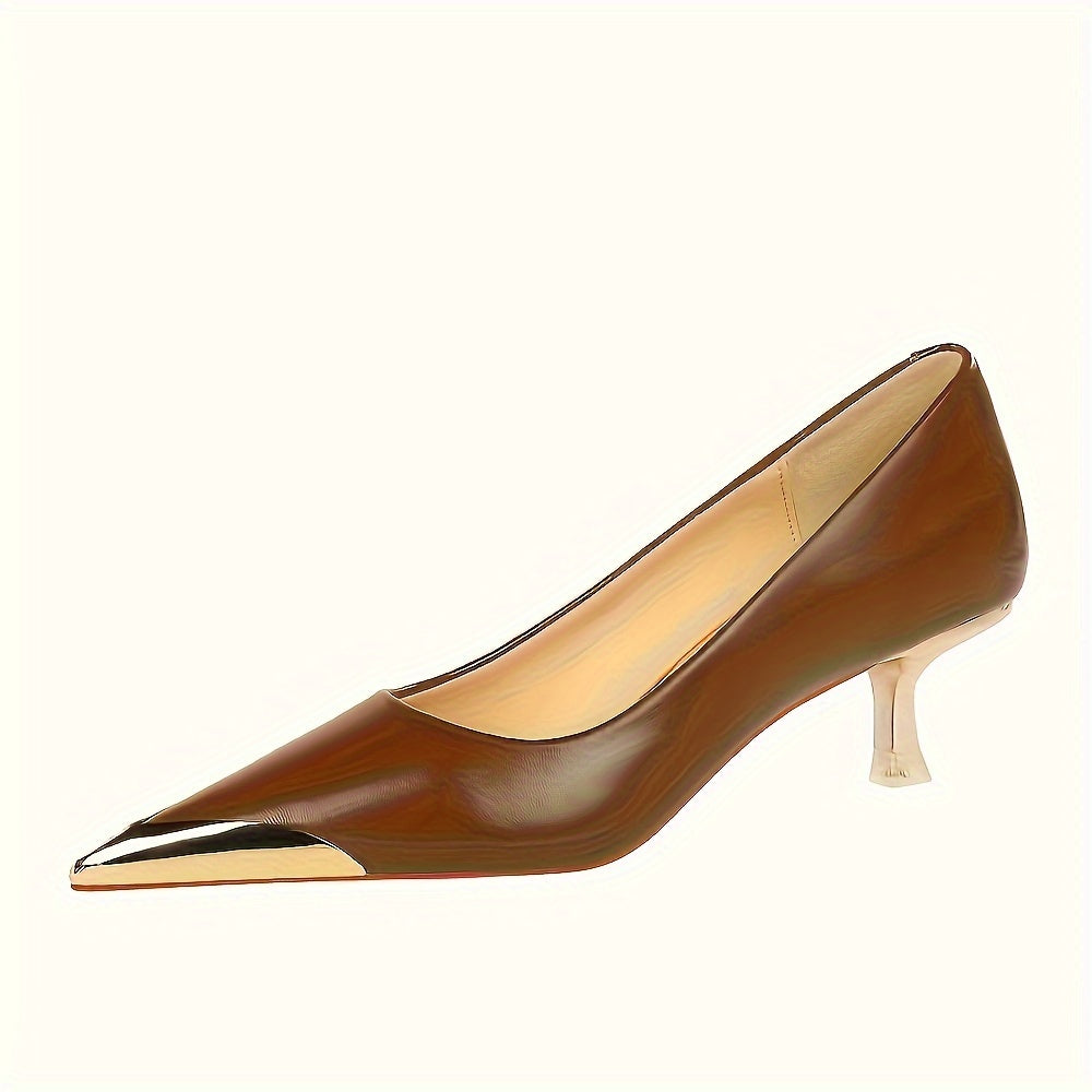 Ayollar uchun stilletto poyabzal vintage Evropa va Amerika uslubida, burun nuqtali, metall detallari bilan