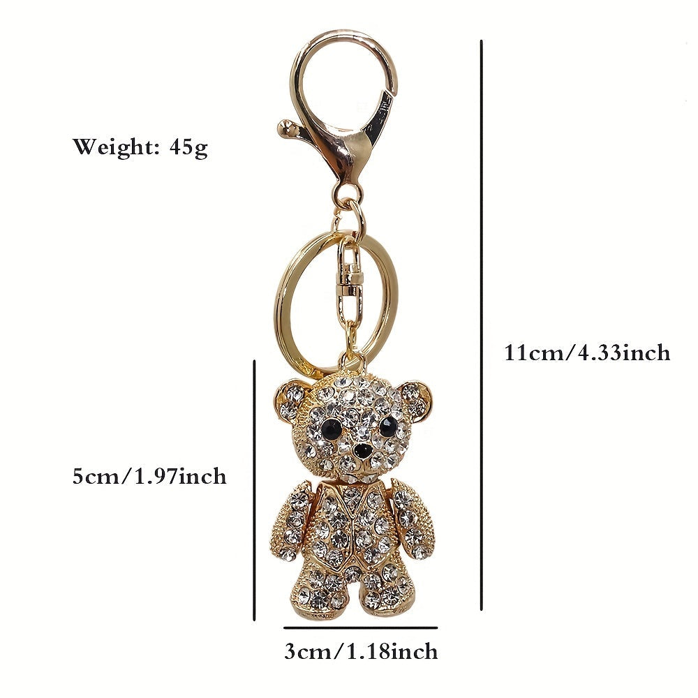 Adorable Bear Keychain Bag Charm Rhinestone Metal Pendant for Car Keys