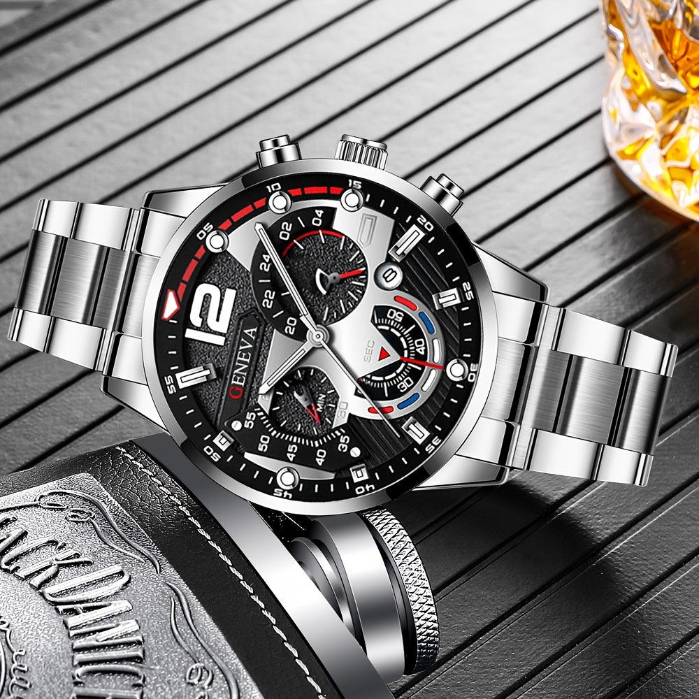 Men's Casual Quartz Watch Alloy Round Dial Battery Powered Non-Rechargeable Button Battery Gift for Dad or Boyfriend