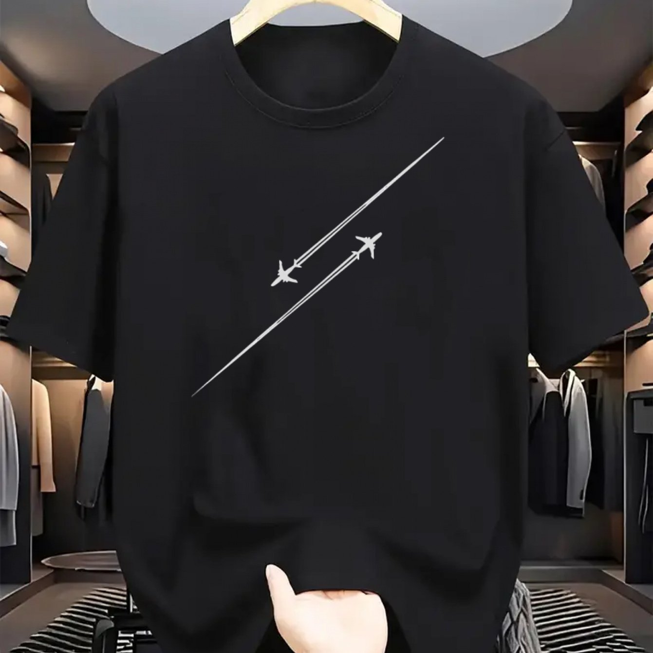 Мужская хлопковая футболка с графикой самолета, круглый вырез, короткий рукав, однотонный цвет, для всех сезонов, повседневная