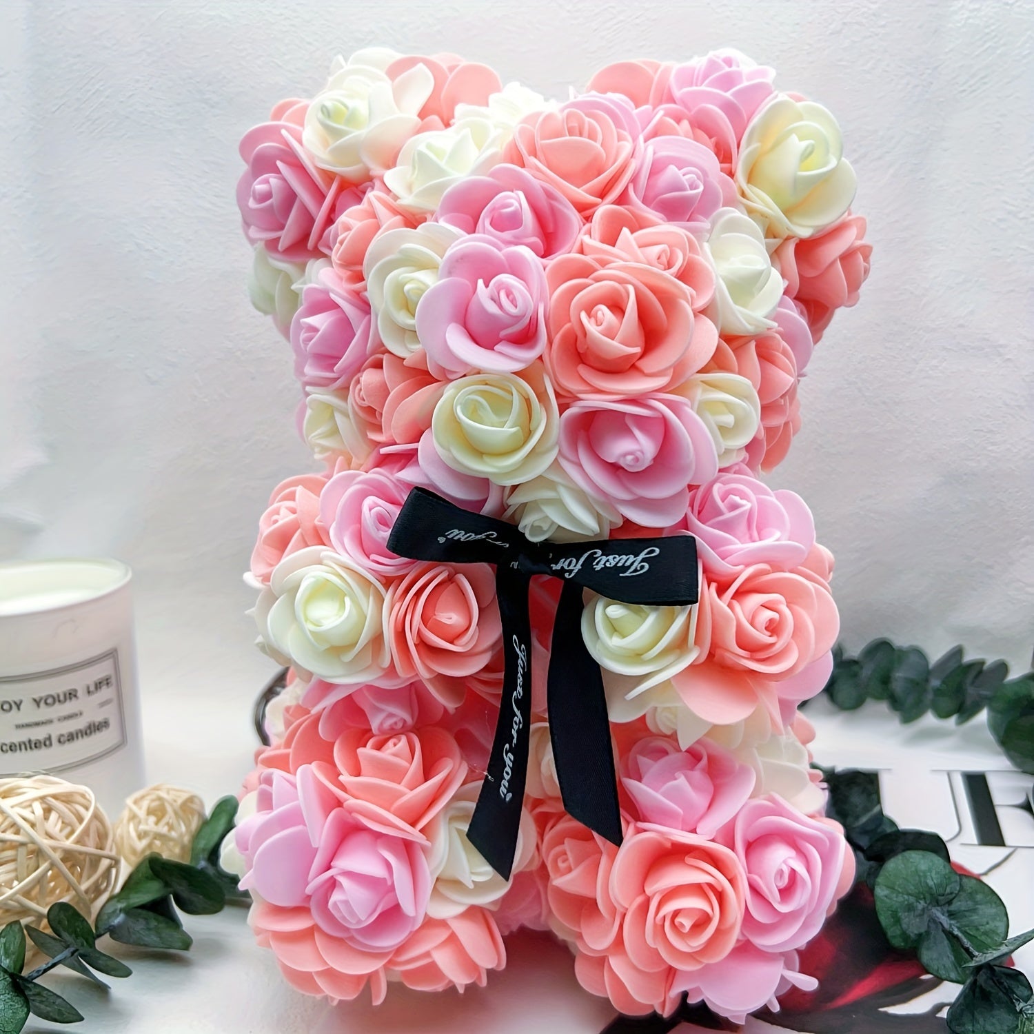 10 Inch Eternal Rose Bear Foam Flower Teddy for Valentine's Day Romantic Decor
