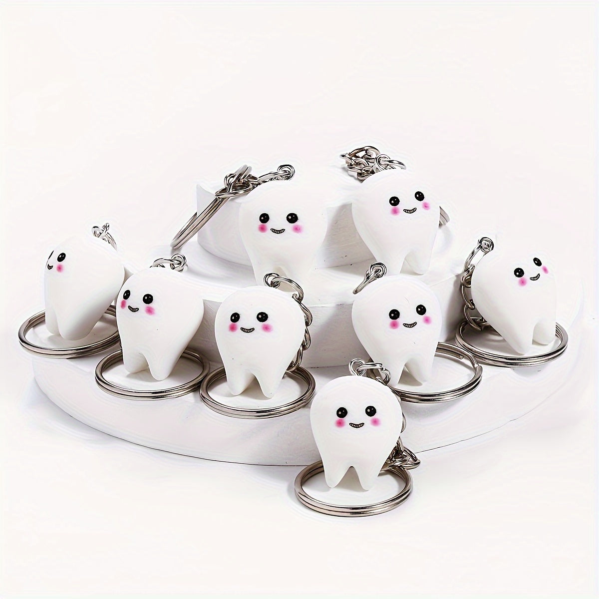 Set of 8 Men's Resin Tooth Keychains Minimalist Novelty Accessories