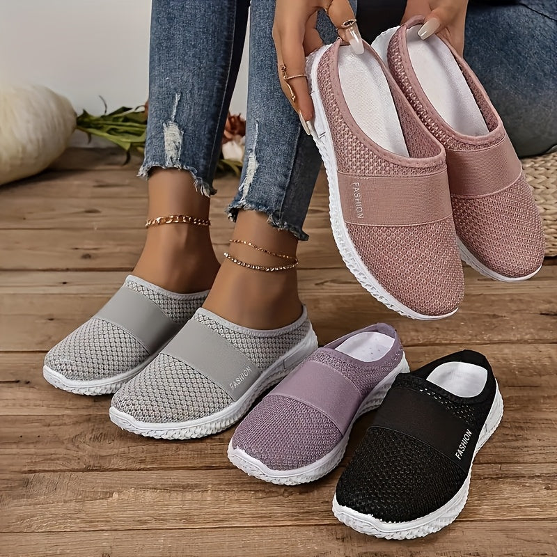 Women's Breathable Knit Slip-On Sneakers Gray Cushioned Casual Shoes