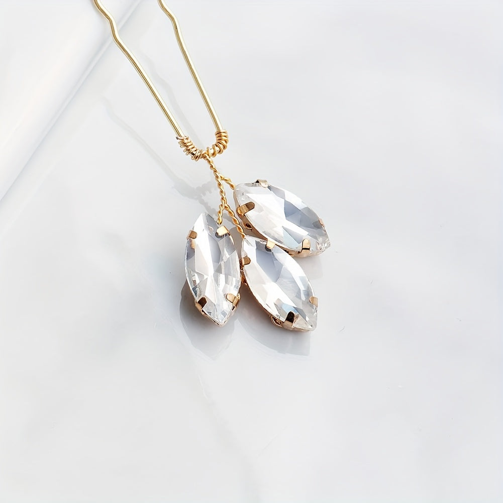 Set of 6 Leaf and Rhinestone Hair Pins for Bridal Wedding Hair Accessories