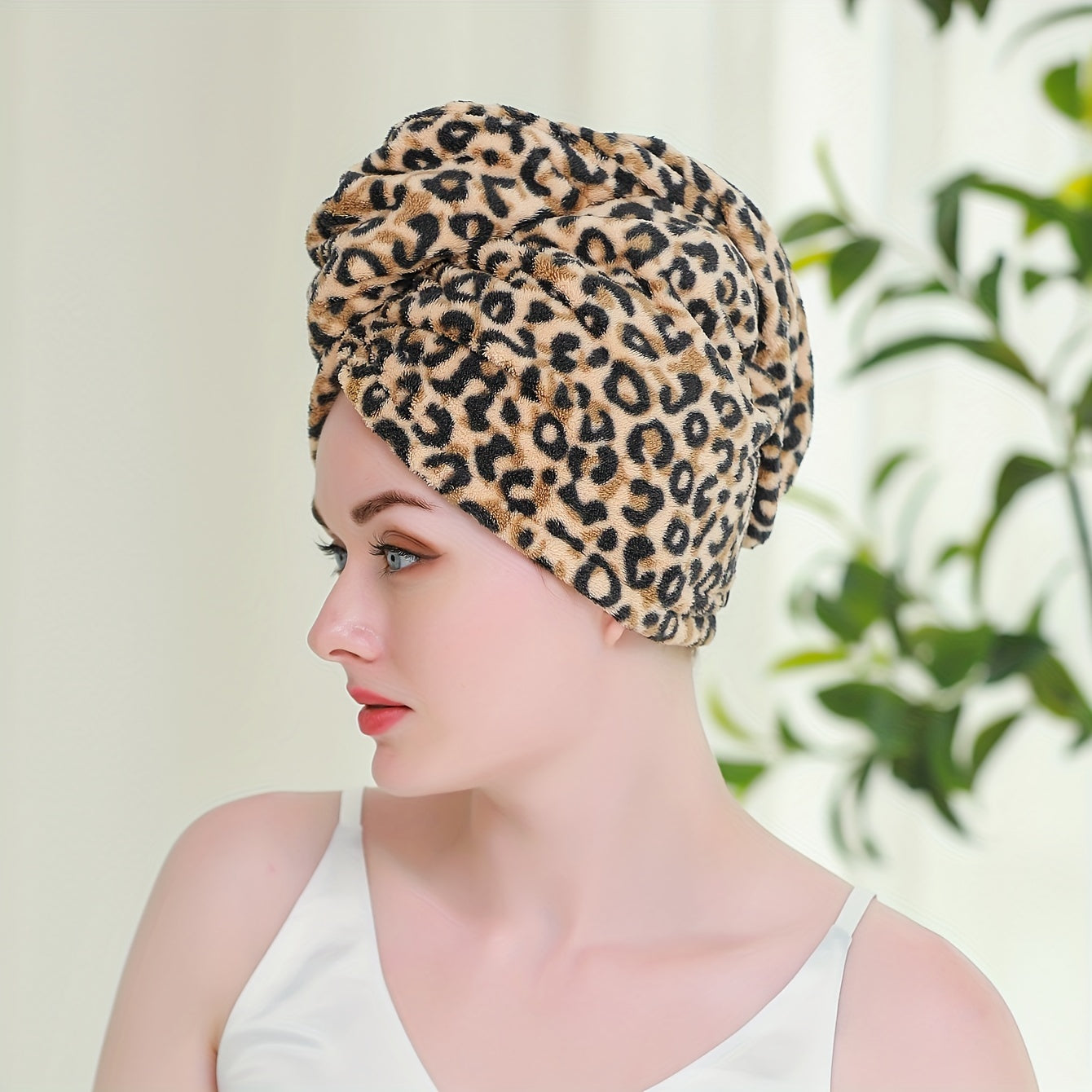 Gorro secador de pelo con estampado de leopardo para mujeres, absorbente y de secado rápido para uso en baño