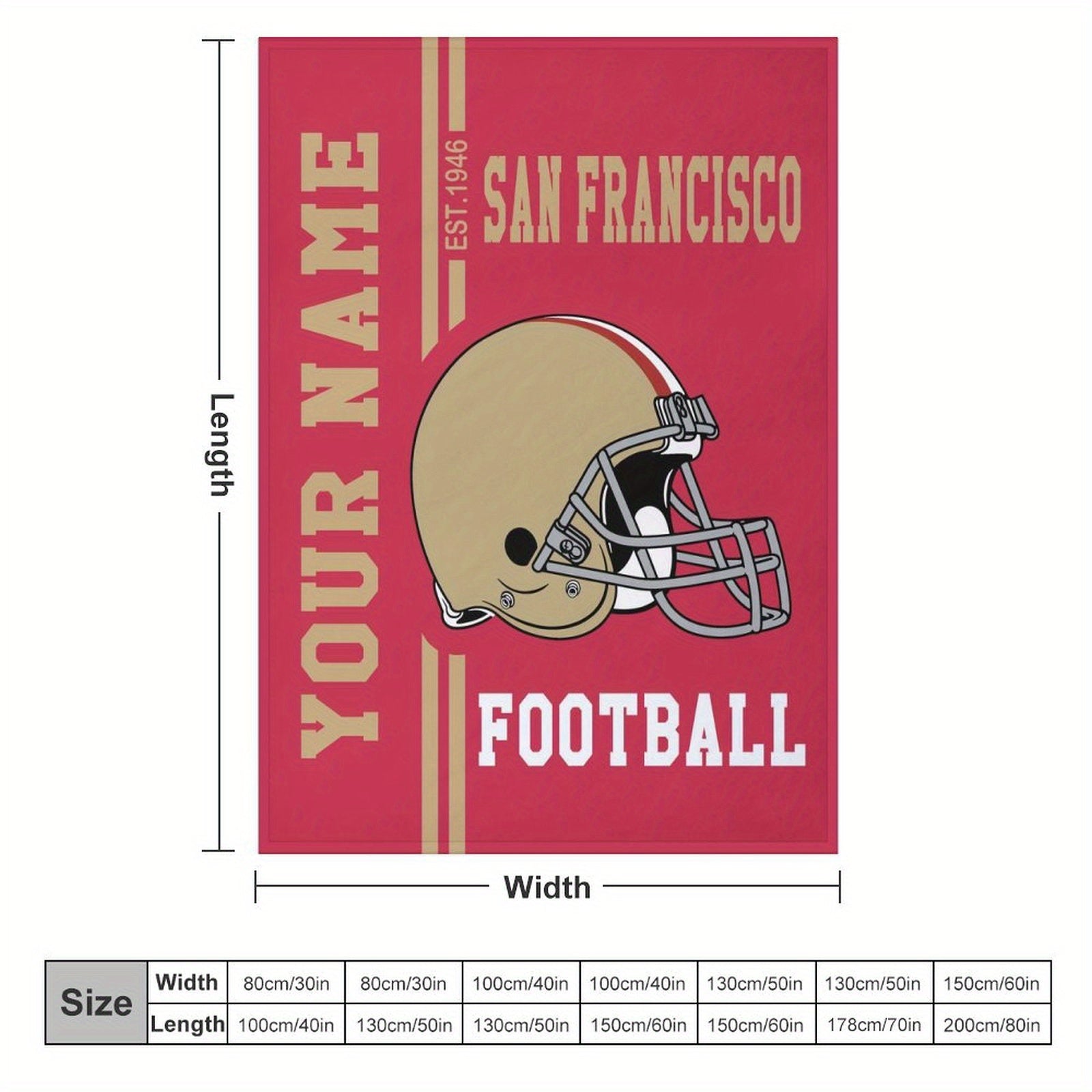 Personalized San Francisco Football Hug Blanket Custom Name for Men Women Boys Sofa Bed Gift